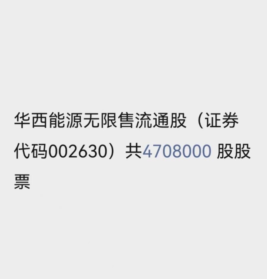 华西能源无限售流通股（证券代码002630）共4708000 股股票